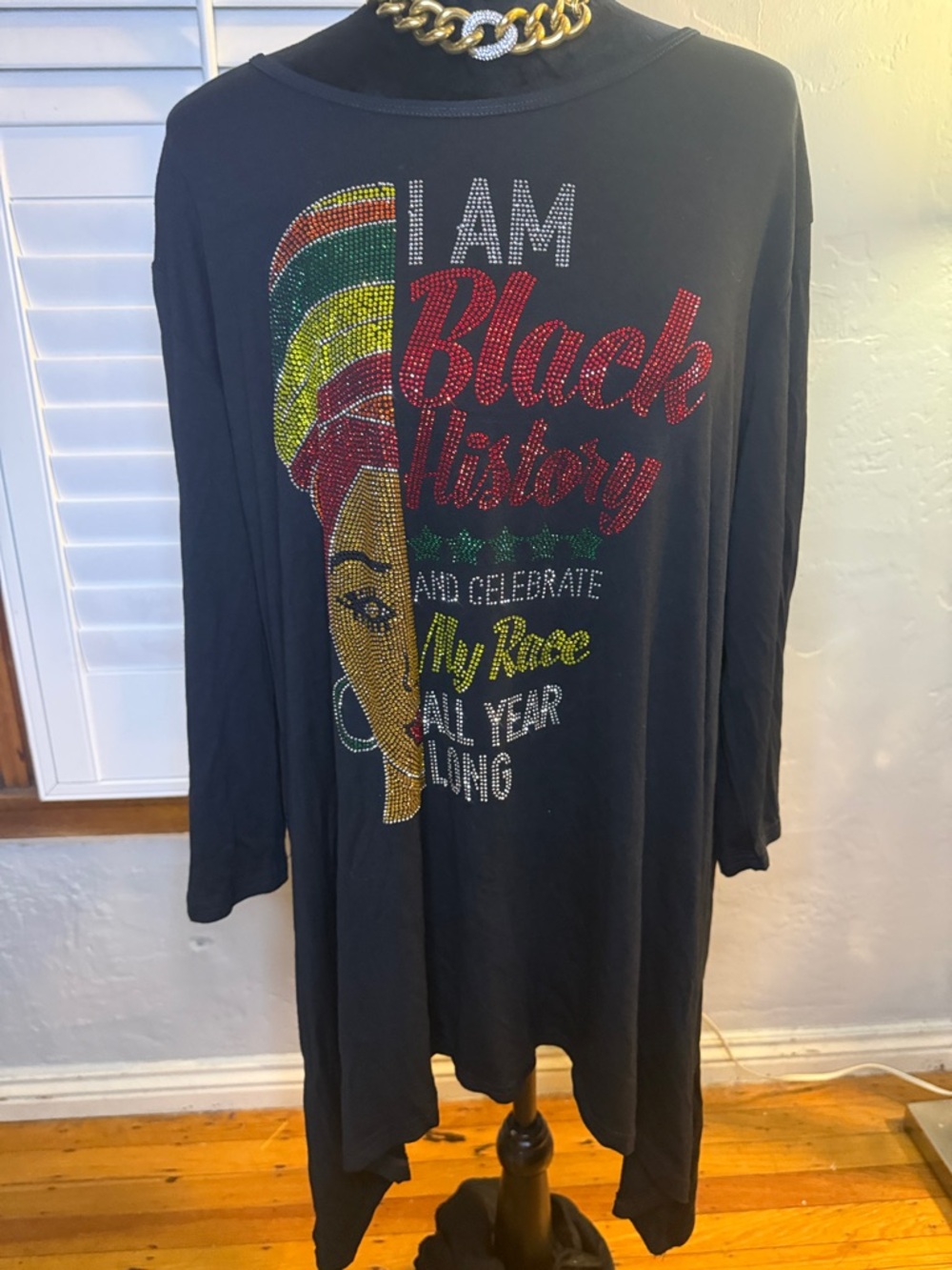 I AM Black History Rhinestone Tunic - Black with Red, Green, Yellow